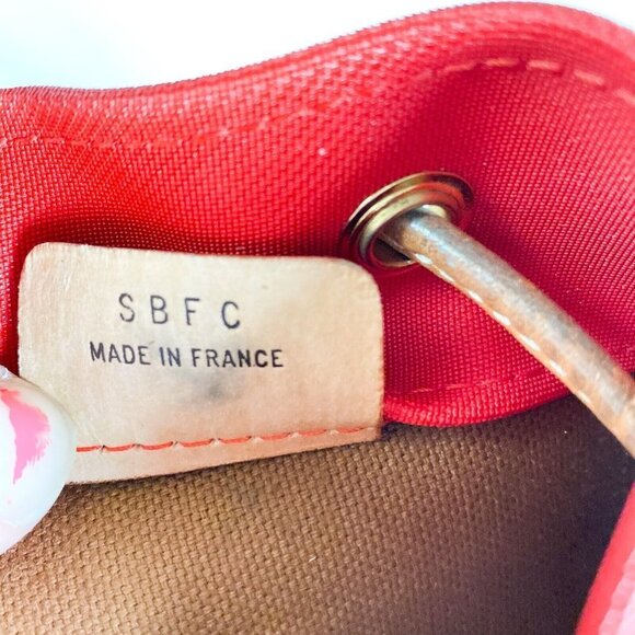 LAncel France Red Nylon Vachetta Leather Trim Drawstring Bucket Bag - Picture 9 of 9